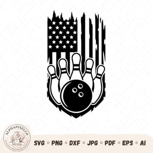 USA Flag Bowling SVG PNG, American Flag Bowling Shirt Design, Patriotic Bowler Gift, Cricut Cut File png dxf jpg pdf eps ai Instant Download