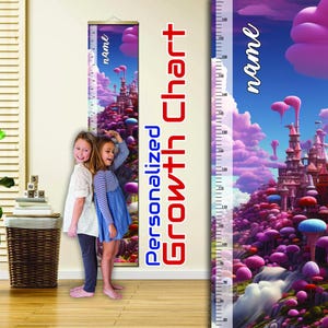 Gepersonaliseerde groeigrafiek fantasiekasteel – hoogteliniaal voor kinderen, magisch kinderkamerdecor, aangepaste naammuurhanger, cadeau voor jongens en meisjes