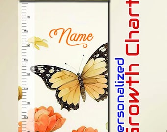 Butterfly Floral Growth Chart - Personalized Kids Height Ruler - Custom Name Wall Hanging Decor - Bedroom Decor