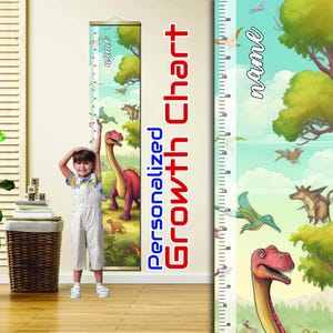 Gepersonaliseerde dinosaurusgroeimeter voor kinderen - jongens/meisjes kamerdecoratie - jurassic hoogteliniaal voor kinderkamer of peuterkamer - dino muurkunst cadeau