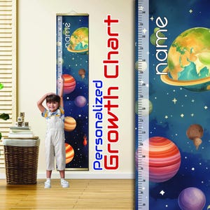 Gepersonaliseerde groeigrafiek kosmische ruimte - hoogteliniaal kinderen, decor Galaxy-kwekerij, cadeau, verjaardagscadeau, aangepaste kinderspeelkamer, wanddecoratie
