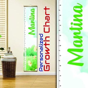 Tableau de croissance personnalisé pour enfants - Règle de hauteur florale botanique - Nom personnalisé déco murale - Tableau de mesure pour chambre de bébé - Cadeau pour enfant