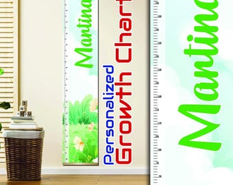 Personalized Kids Growth Chart - Botanical Floral Height Ruler - Custom Name Wall Decor - Baby Nursery Measuring Chart - Gift for Children
