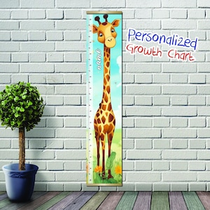 Personalisierte Giraffe Kinder Wachstumsmesslatte - Dschungel Safari Kinderzimmer Messlatte mit individuellem Namen - Tier-Themen Raumdekor