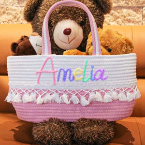 Benutzerdefinierte Baby Name Korb, Personalisierter Baby Geschenkkorb, Gestickter Name Korb Kinder, Seil Baumwolle Aufbewahrungskorb, Babypartygeschenk, Neugeborenen Geschenk