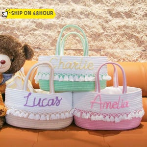Kundenspezifischer handgemachter Stickerei-Baby-Korb, Baby-Aufbewahrungskorb mit Name, personalisierter Spielzeug-Aufbewahrungskorb, Monogramm-Korb, Babypartygeschenk
