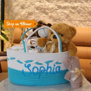 Benutzerdefinierte Name Seil Baumwolle Baby Spielzeug Korb, personalisierte Baby Geschenkkorb, handgemachte Stickerei Name Korb, Geschenk für Kinder, Geschenke für Kindertag