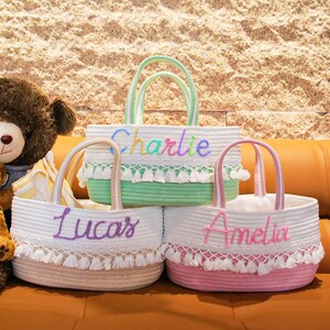 Personalisierter Neugeborenen Babykorb, handgemachter Babypartykorb, neuer Babygeschenkkorb, Babyspielzeug gewebter Korb, neues Babygeschenk, Baby-Geschenk für Mädchen / Jungen