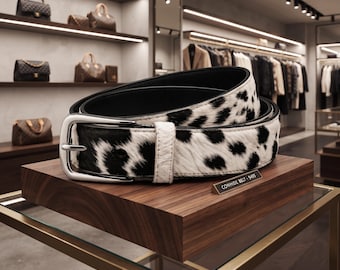 Genuine Cowhide Leather Belt | Western Hair-on-Hide, Braided Edge Design