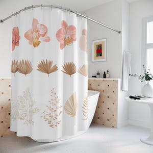 Floral Botanical Polyester Shower Curtain: Tropical Bathroom Decor