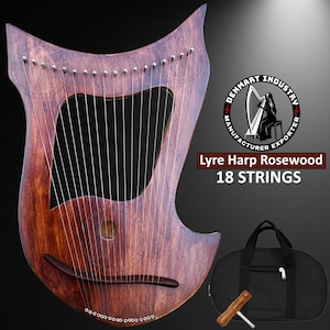 Arpa de lira de palisandro de 18 cuerdas: arpa de lira artesanal de primera calidad con llave de afinación y cuerda adicional, instrumento musical de estilo celta.