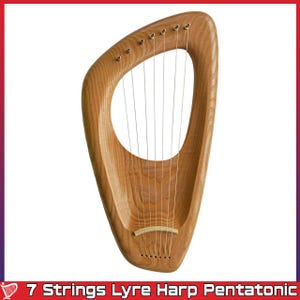 Lyre Harp, Pentatonic 7 String Lyre Musical Instrument, Cherry Wood,with etra padded carry bag provided by Denmart.