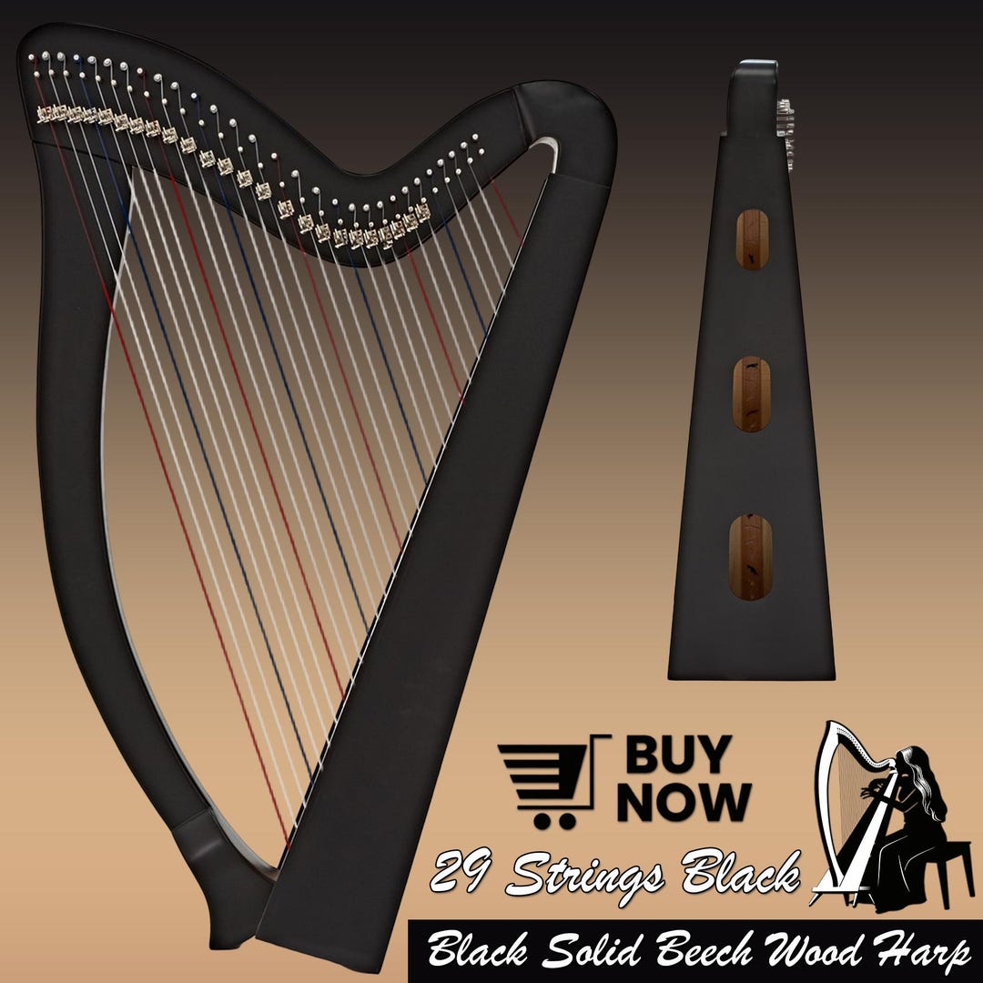 String Lever 29 String Lever Harp Black Solid Wood Irish Celtic Harp Lightweight ...