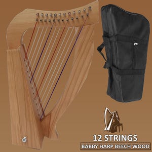 12-String Baby Harp Handcrafted in Beech Wood Small Folk Instrument Premium Quality Baby Harp in Beech Wood Made By Denmart