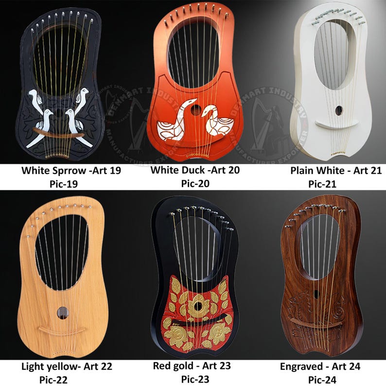 Harp Color 10 String Lyre Harp Rosewood Hand Engraved Natural and Polished Finish ...
