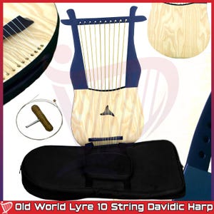 Arpa de lira azul de 10 cuerdas / Estilo tradicional de las Tierras Altas de Irlanda / Arpa folclórica hecha a mano / Instrumento celta decorativo / Regalo musical único