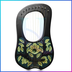 10 String Lyre Harp Flower Celtic Wooden Harp for Beginners | Small Folk Instrument with Tuning Wrench and Carry Bag provided by Denmart.