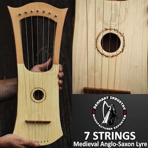 Large Medieval Anglo-Saxon Lyre  7 String Historical Replica Harp Handcrafted 50 cm Wooden Lyre for Early Music & Reenactment