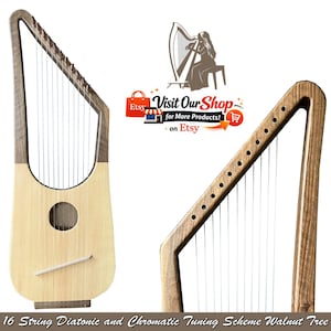 Arpa lira a 16 corde in legno, diatonica, cromatica, fatta a mano.