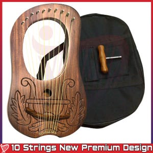 10-String Lyre Harp new Design Celtic Wooden Lyre Small Harp for Beginners, Kids & Adults | Folk Instrument with Tuning Key and Carry Bag