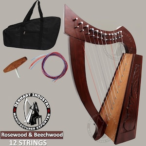 12-String Baby Harp Handcrafted in Beech Wood Small Folk Instrument Premium Quality Baby Harp in Beech Wood