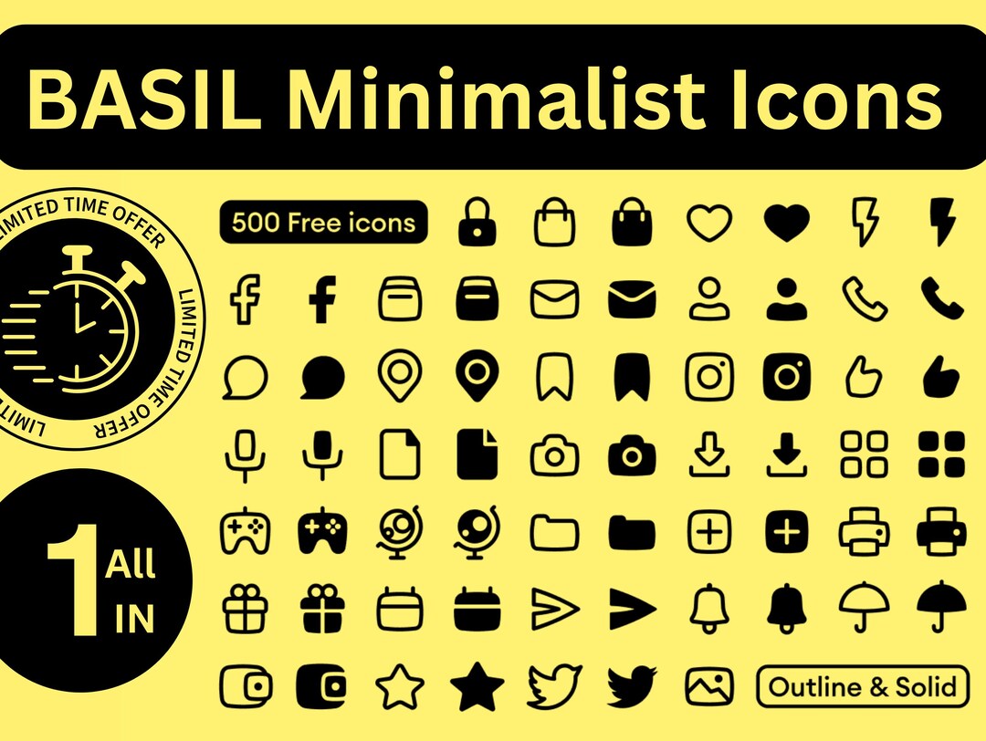 Minimalist Basil Icons: 500 Outline & Solid Design Elements - Etsy