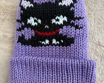 Purple Knit Kitten Beanie Handmade Kitten Face Hat, Cozy & Playful Winter Accessory