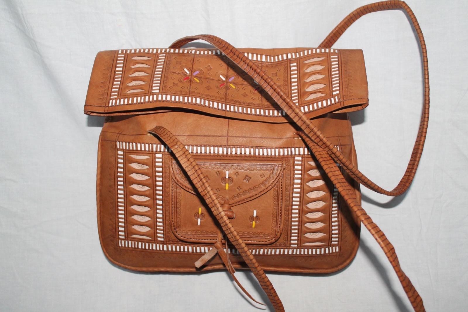 Authentic Tuareg Style Leather Crossbody Bag Handmade in 