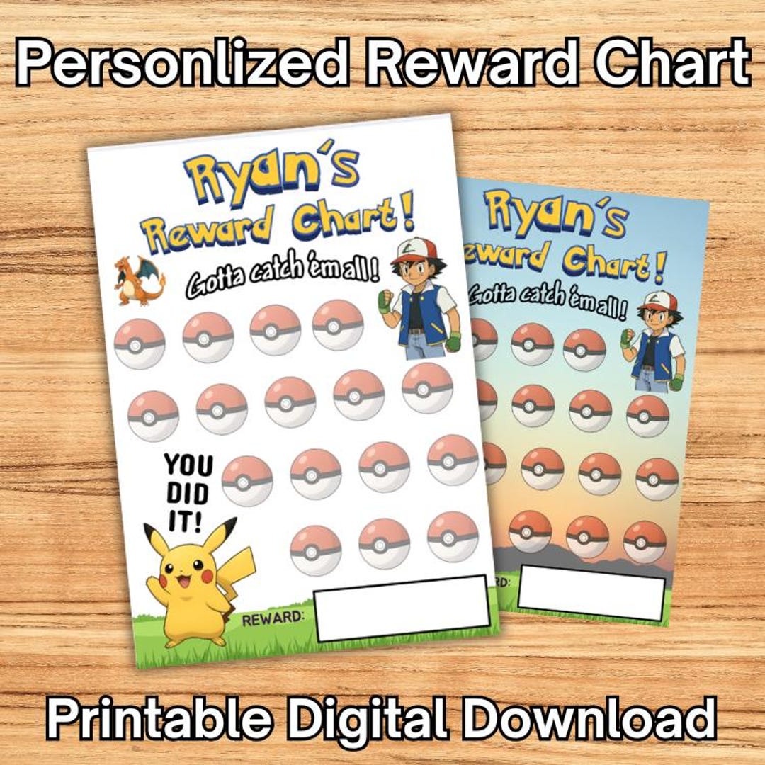 Personlized Pokemon Inspired Reward Chart for Kids Printable Chore ...