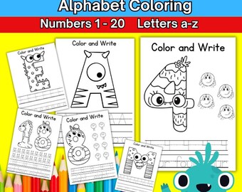 Monster Alphabet & Number Coloring Pages: Preschool Phonics Worksheets (Digital Download)