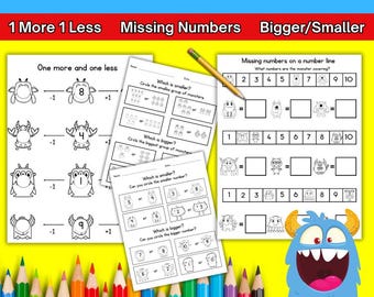 Ordering Numbers to 10 Greater/Less Than 1 More 1 Less Number Sense Homeschool Montessori Printable School Math Worksheets Digital Download