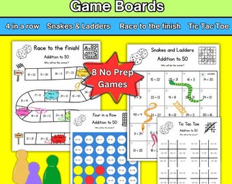 First Grade Addition within 50 Partner Games: Math Fact Fluency Practice Worksheets Math Centers Homeschool