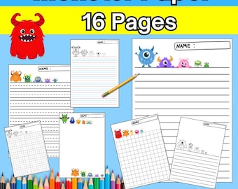 Monster Themed Writing Paper: Lined, Squared, Drawing (A4 & 11x8.5)