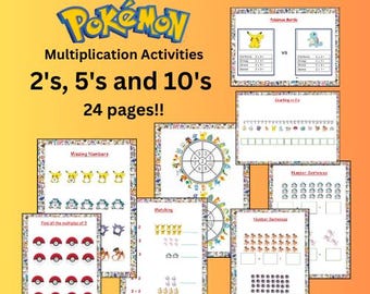 Pokemon Multiplikationstabellen, Arbeitsblätter, digitaler Download, druckbares Bundle, dritte Klasse, Mathe-Arbeitsblätter, Montessori, Homeschool.