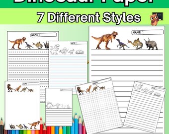 Dinosaur Writing Paper: Lined, Squared & Drawing Paper (Digital Download)