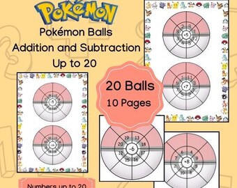 Pokemon Math Worksheets, Addition and Subtraction Wheels, First Grade, Digital Download, Homeschool, Montessori, Printable, Math Bundle
