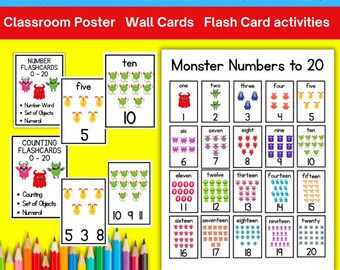 Monster Numbers to 20 Poster: Math Flashcards (Digital Printable)