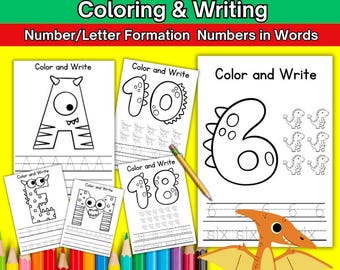 Dinosaur Alphabet & Number Coloring Pages: Letter Formation Worksheets (Printable Download