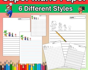 Super Mario Writing Paper: Lined, Squared, Drawing Paper (A4 & 11x8.5)