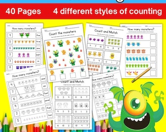 Monster Counting to 10 Worksheets: Kindergarten Math (Digital Download)
