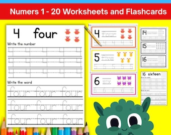 Monster Number Formation 1-20 Worksheets & Flashcards (Digital Download)