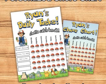 Personlized Pokemon Inspired Chore Activity Chart for Kids Printable Behavior Tracker Pikachu Pokemon Trainer Theme Daily Routine Chart