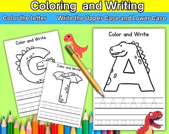 Dinosaur Alphabet Coloring Pages: Letter Tracing, Formation (Printable Worksheets)