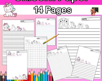 Unicorn Writing Paper: Lined, Squared, & Drawing Paper (Digital Download)