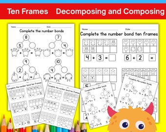 Monster Number Bonds to 10 Worksheets: Kindergarten Math (Digital Download)