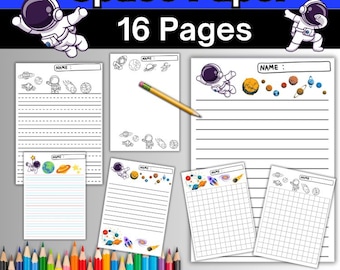 Space Writing Paper: Lined, Squared & Drawing Paper (Digital Download)