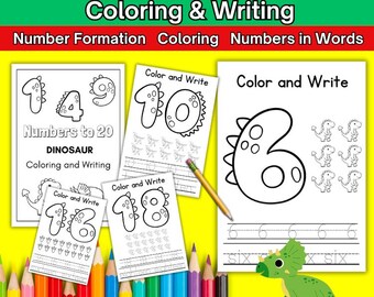 Dinosaur Color by Number: Kindergarten Math Worksheets (Digital Download)