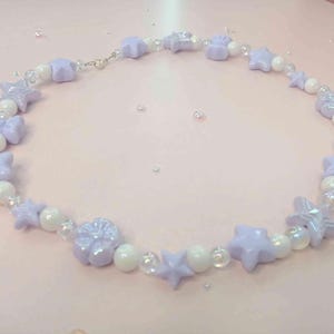 Purple Sakura and Stars Cute Beaded Necklace | Ver. B