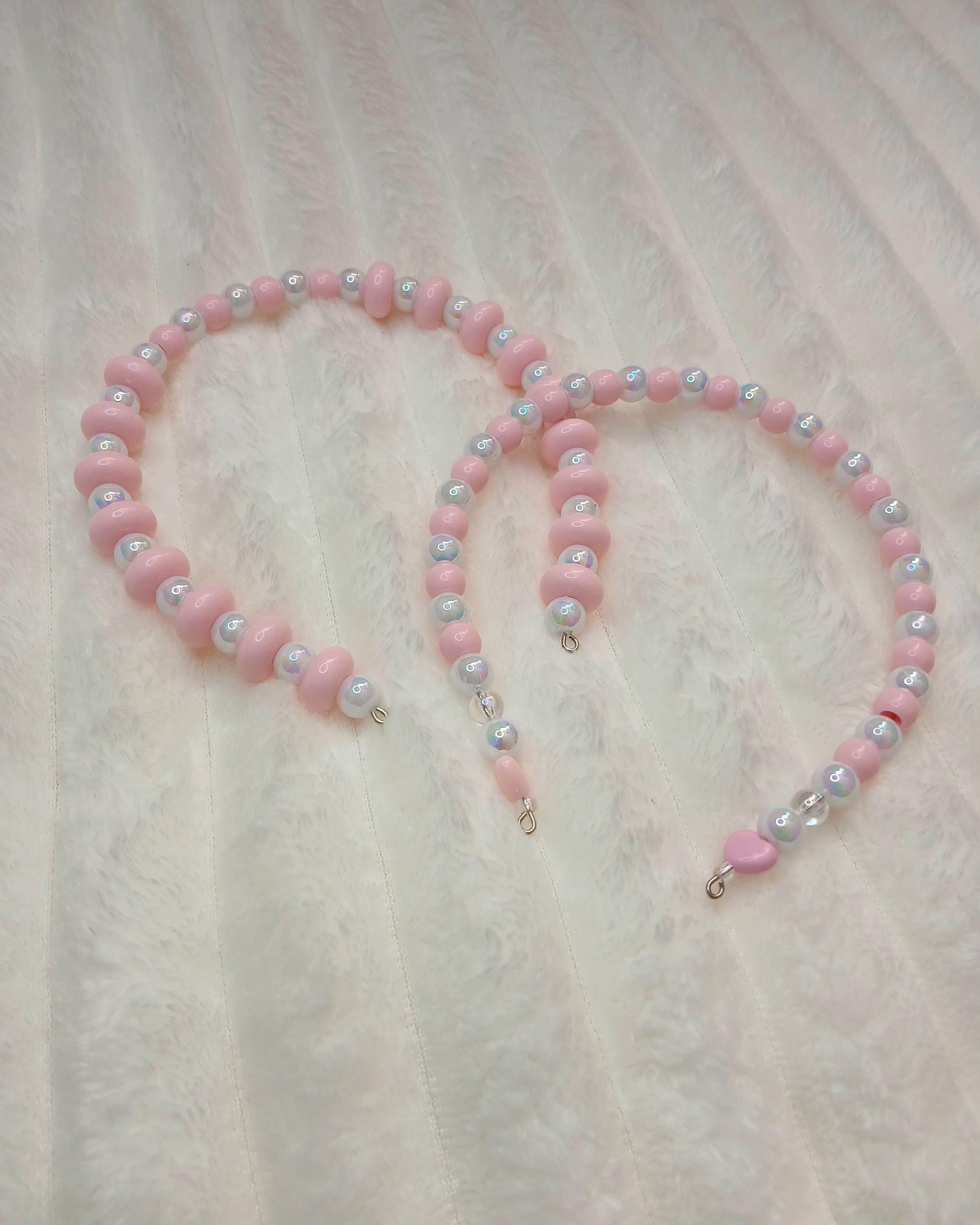 Handmade Pink Beaded Headbands Set: Chunky Pastel Hair  display picture 2