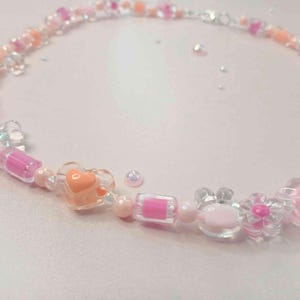 Beaded Heart Necklace: Orange, Magenta & Pastel Pink